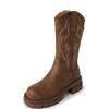 Fashion Brown Round Toe Mid Calf Shoes Woman Work Demi-season Fashion 2025 Boot Trend Gothic Cosplay New Hot Half High Boots for Women