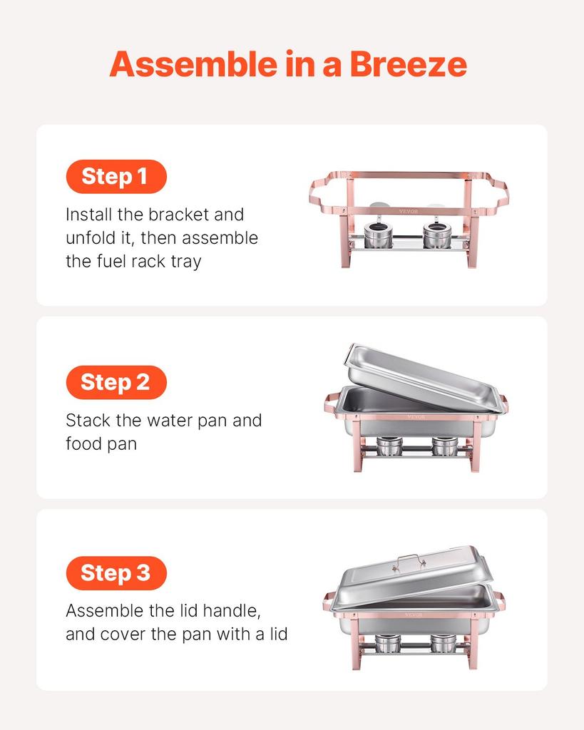VEVOR Chafing Dish Buffet Set, 8 Qt 2 Pack, Stainless Steel Chafer with 2 Full Size Pans