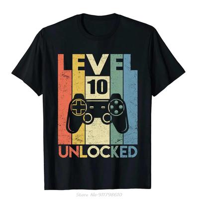 Level 10 freigeschaltet T-Shirt Lustiger Videospieler 10. Geburtstag Geschenk Sweatshirt Oberteile T-Shirts Baumwolle Herren T-Shirt Lustiges Casual T-Shirt
