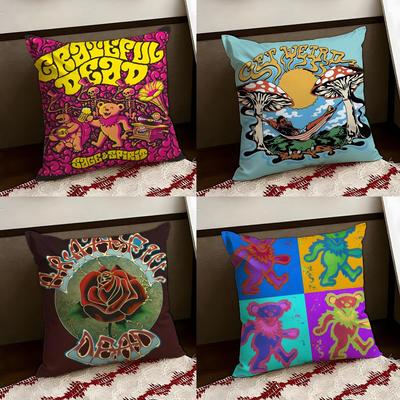 Band GGrateful DDead Cushion Cover Reversible Soft Durable Pillow Cover Home  Car MultiScene Use for Daily Comfort