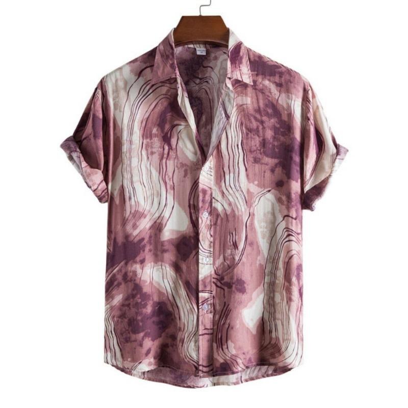 Men's Ink Marble Pattern Short Sleeve Shirt with Water Flow Texture Full Print Collar Button Beach Vacation Shirt