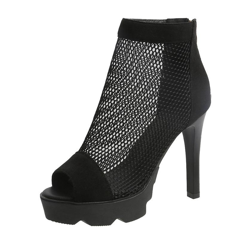 Fashion mesh hollow fish mouth sandals women's stiletto high heel non-slip cool boots