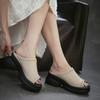 Johnature Genuine Leather Peep Toe Wedges Slippers Versatile Thick Soled Comfortable Women's Outdoor Slides