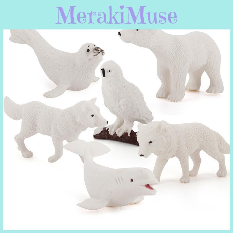 Simulated Arctic Bear White Fox Seal Whale Polar Animals Model Ornament Set