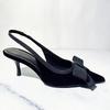 Fashion Elegant Closed Bow Women's Slingback Pumps with Thin Heel and Pointed Toe for Formal Work Party in Black high heels