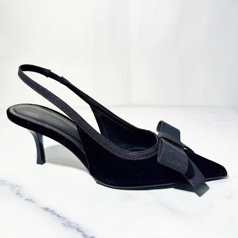 Fashion Elegant Closed Bow Women's Slingback Pumps with Thin Heel and Pointed Toe for Formal Work Party in Black high heels