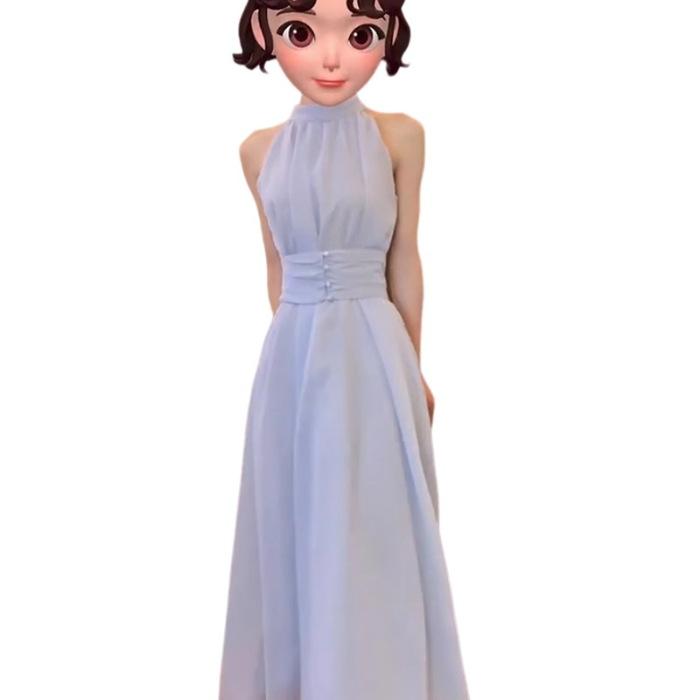 

Sleeveless neck dress children s spring new seaside vacation design temperament French waist dress XL