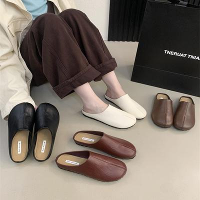 Love Single Shoes Women's New One-pedal Retro Korean Version Bag Head Half Slippers Shoes 2025 Lazy Autumn Black