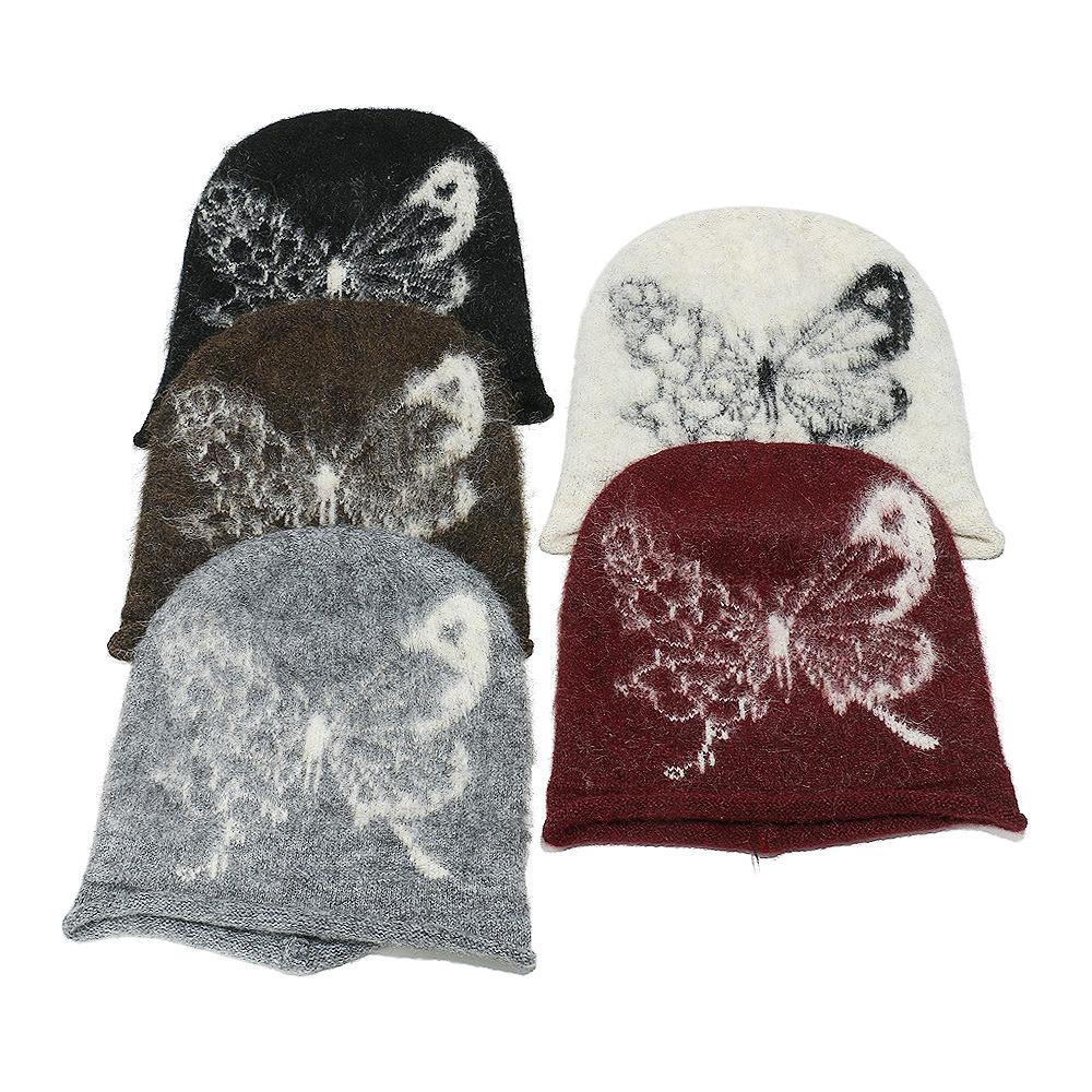 Ins Korean Version Knitted Hat Women's Winter Big Head Circumference Shows a Small Face Cold Hat Loose Bag Head Hat Butterfly Pile Hat Women