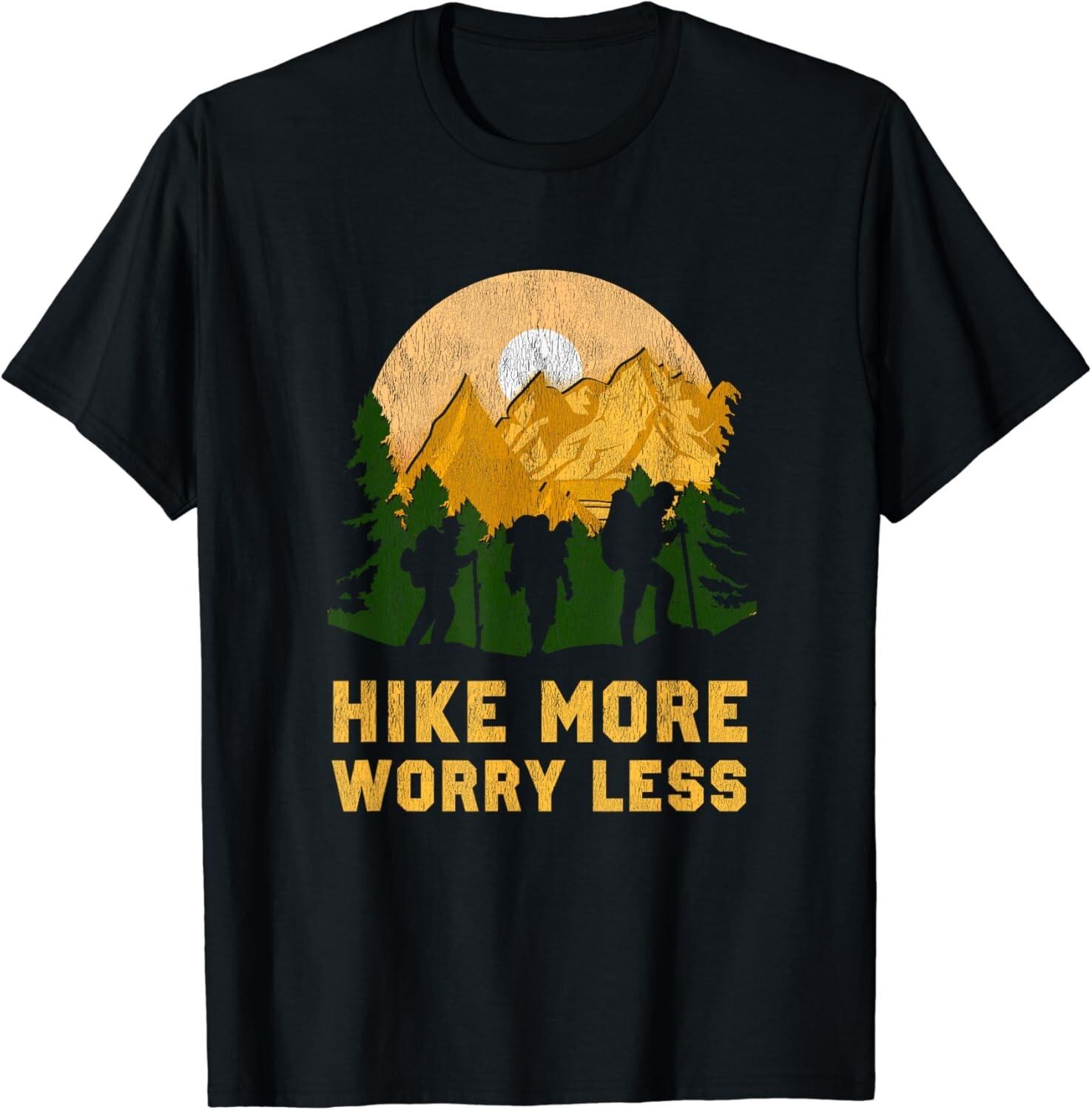 Funny Hiking Hiker HIKE MORE WORRY LESS Gift Unisex T-Shirt S разноцветный