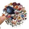 50PCS Vintage Dried Rose Stickers Aesthetic PET Transparent Flower Botanical Sticker Waterproof Decorative Decals for Scrapbook