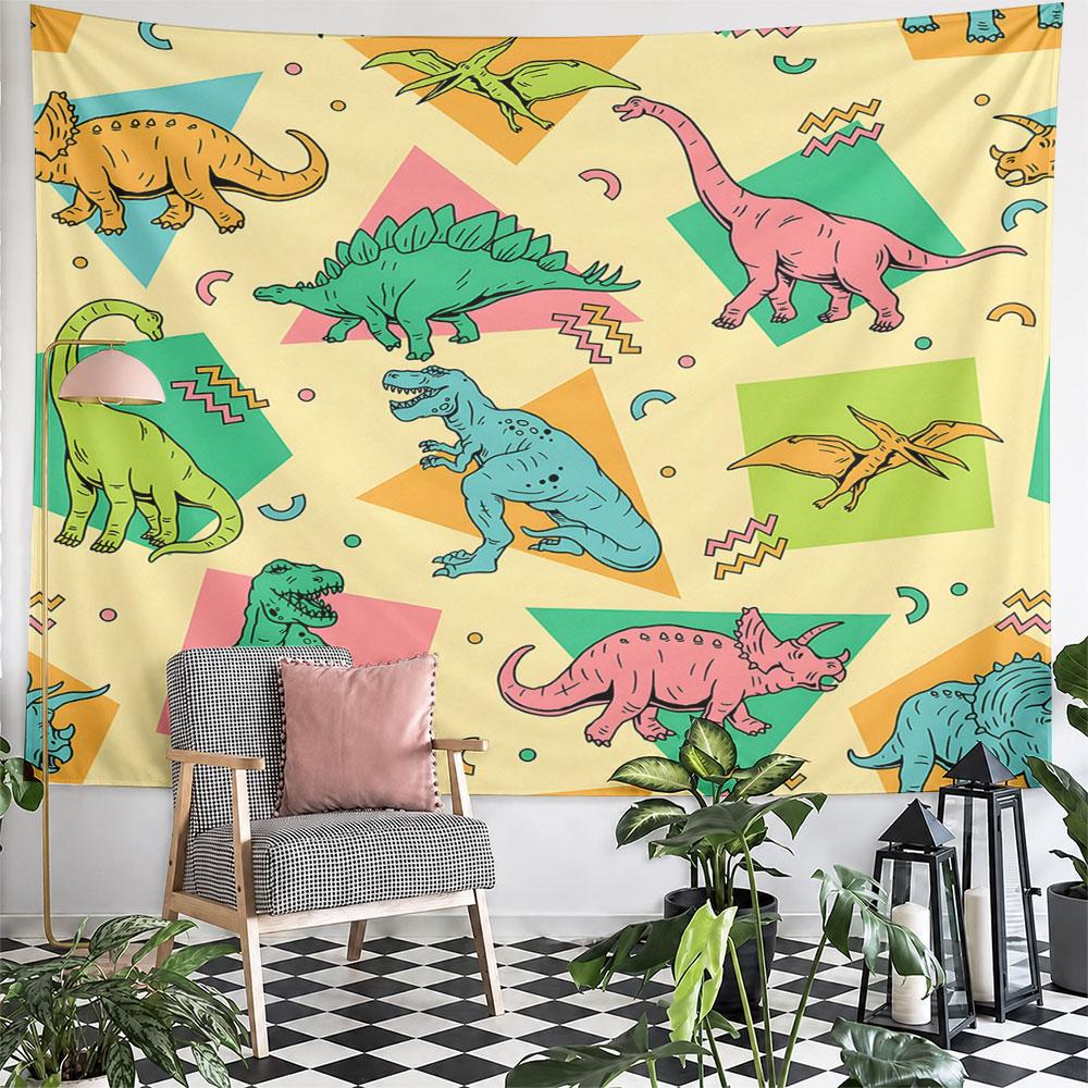 Colorful Cartoon Dinosaurs Pattern Pattern Wall Hanging Tapestry Decorative Tapestry Home Decor for Bedroom and Living Room
