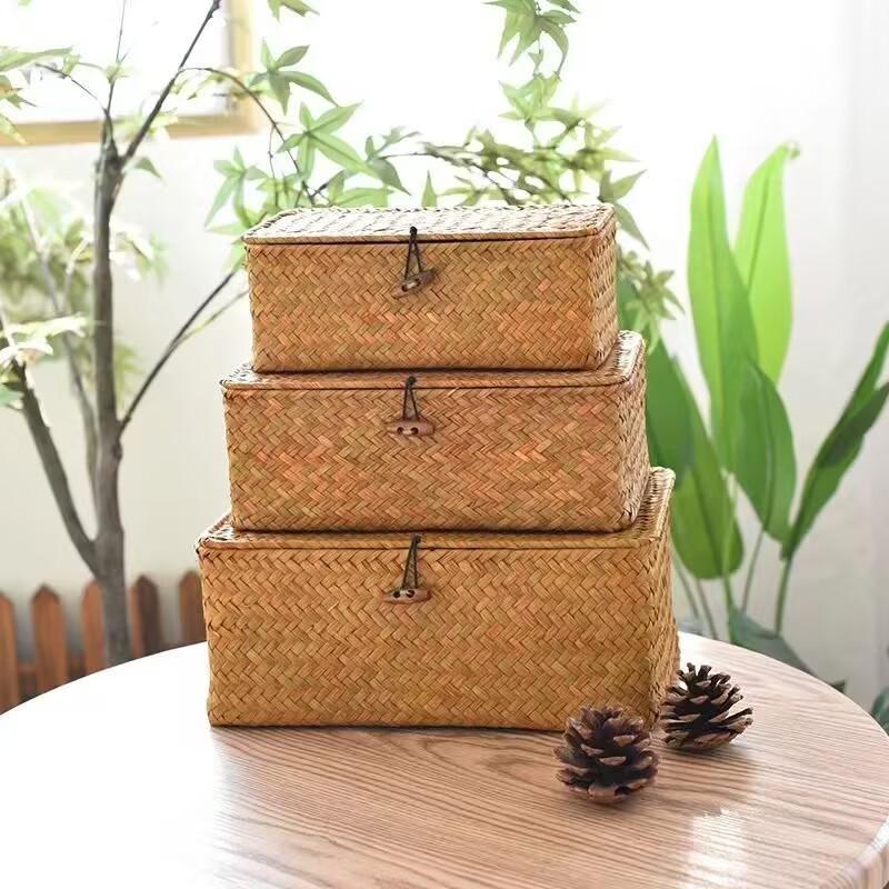 Handmade Straw Woven Storage Basket for Home or Restaurant Decor