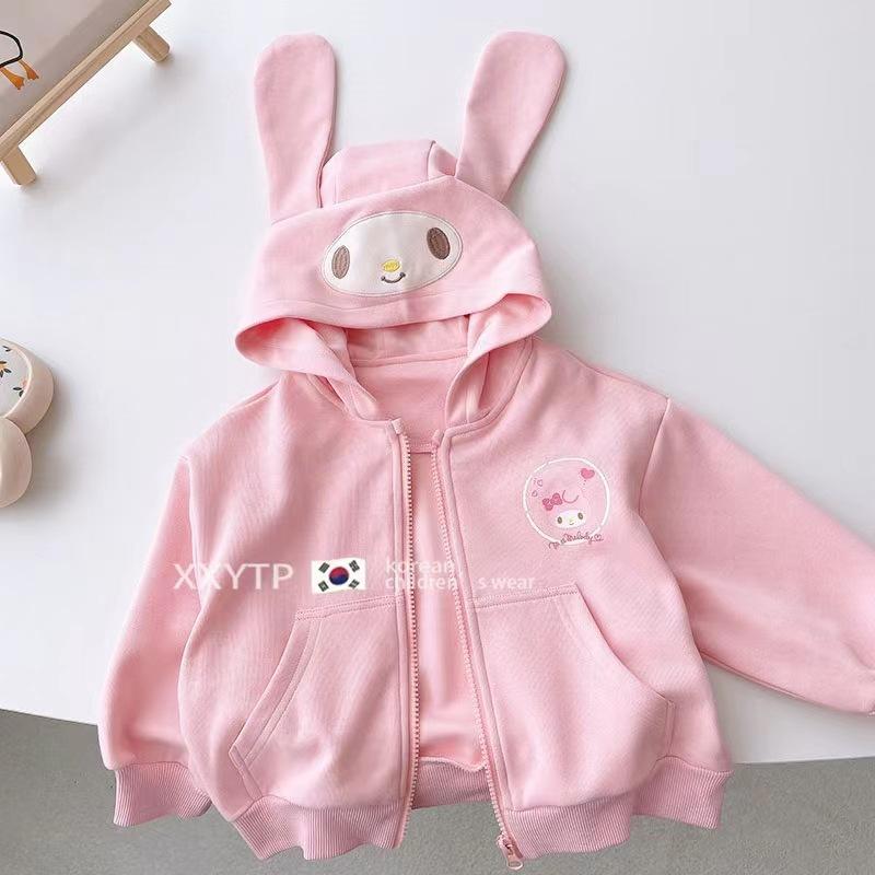 Cartoon Print Hoodie for Girls Fall New Style Kids Zip Up Long Sleeve Jacket Top Cute Bear Pattern Children Sweatshirt Girls Outerwear
