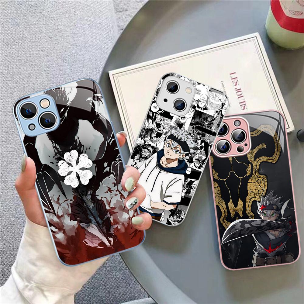 Black Clover Phone Case Tempered Glass For Iphone 14 13 12 11 Pro Mini XS MAX 14Plus X XS XR Fundas
