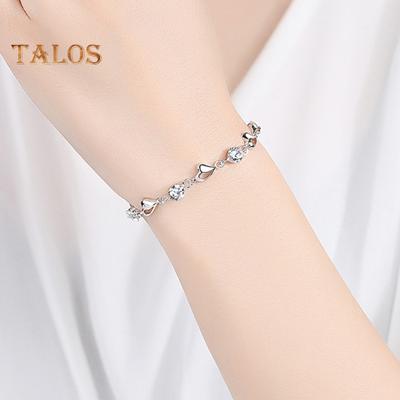 Women Bracelet Blue Cubic Zirconia Ocean Heart Adjustable Length Lobster Clip Polished Alloy Wrist Jewelry Anniversary Gift Romantic Love Lightweight