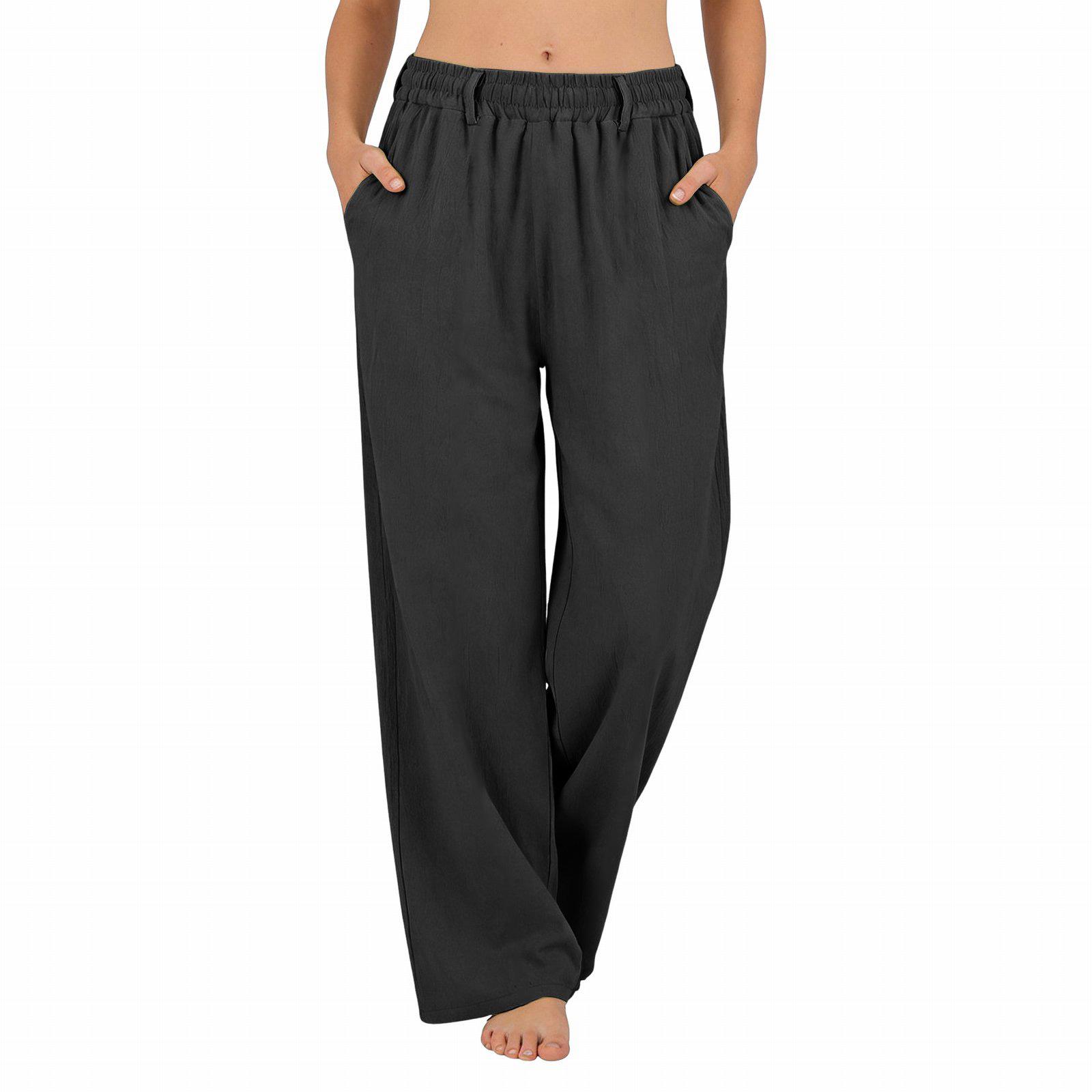 

Ladies Fashionable Color Straight Leg Pants With High Waist Pockets Casual Pants S чорний