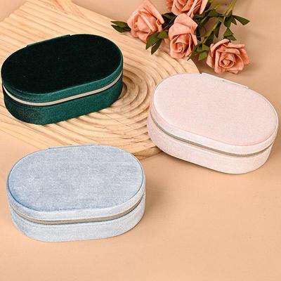 Ovale Samt Reise Schmuckaufbewahrungsbox - Tragbare Geschenkbox für Ringe und Halsketten