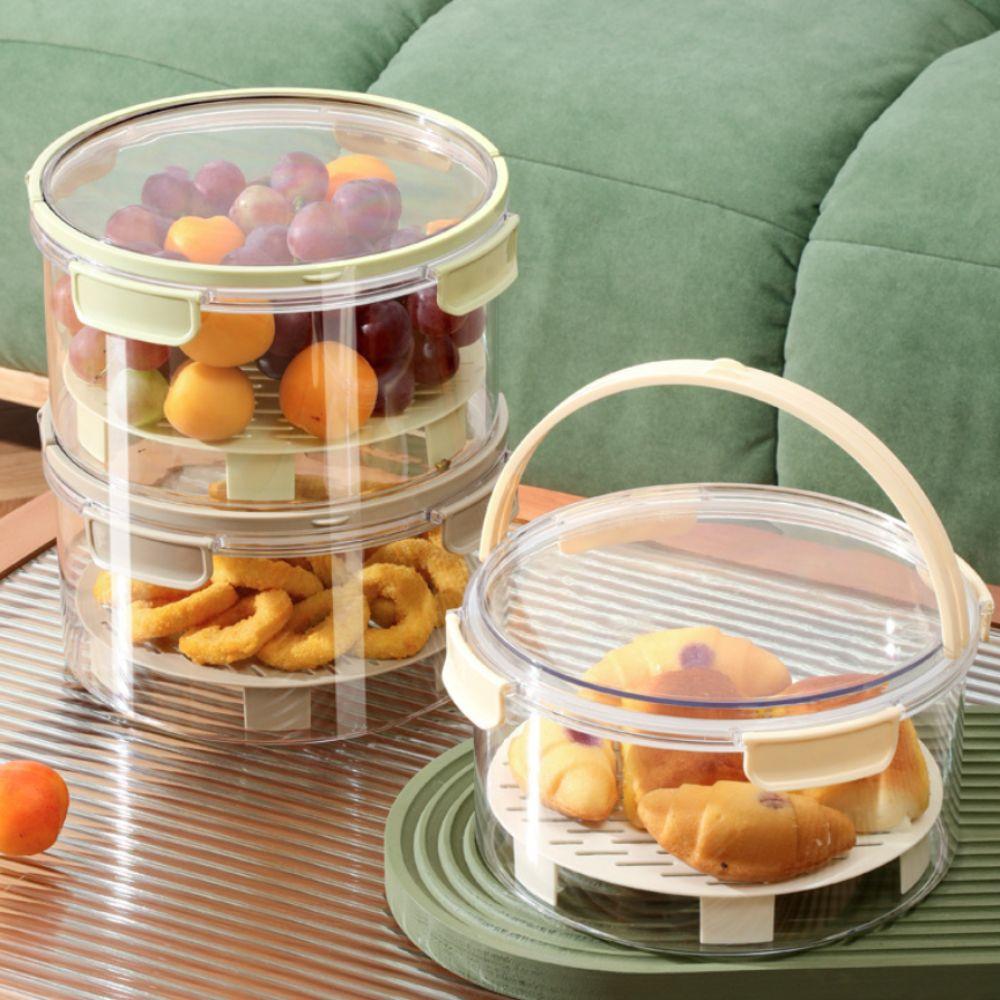 Luftdichte Camping-Obstbox mit Sieb, rund, faltbarem Griff, transparent, großes Fassungsvermögen