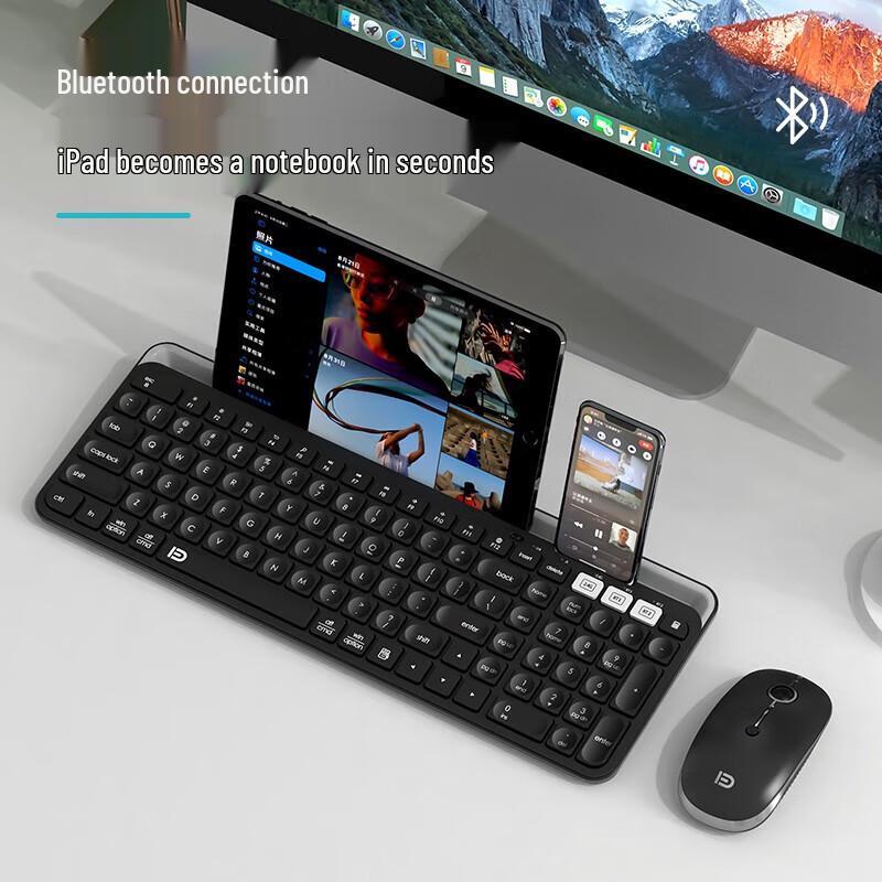 FUDE K912T 105-Key Wireless Tri-Mode Keyboard with Phone/Tablet Stand