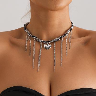 Fashionable Heart-shaped Pendant Tassel Necklace, Feminine Temperament, Fashionable Luxury Design Collarbone Chain