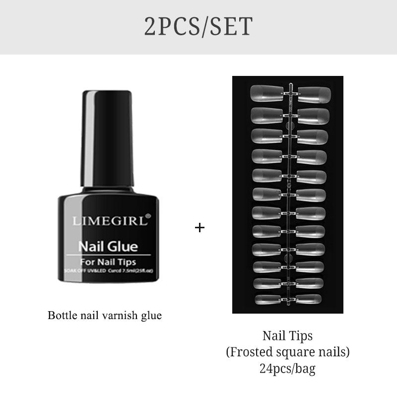 

Limegirl накладные ногти с твердым клеем, фототерапия УФ, 24 шт., матовая бесшовная форма для ногтей для дизайна наращивания ногтей