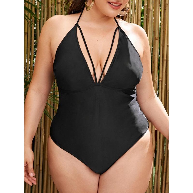 2025 Large Plus Size Halter Swimsuit Women One Piece Floral Printed Swimwear Female Bathers Bathing Swimming Swim Suit Beachwear