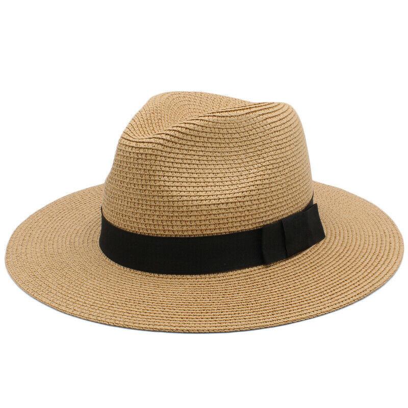 Summer sunscreen straw hat men's sunshade Panama top hat soft straw woven wide brim sun hat travel beach hat women
