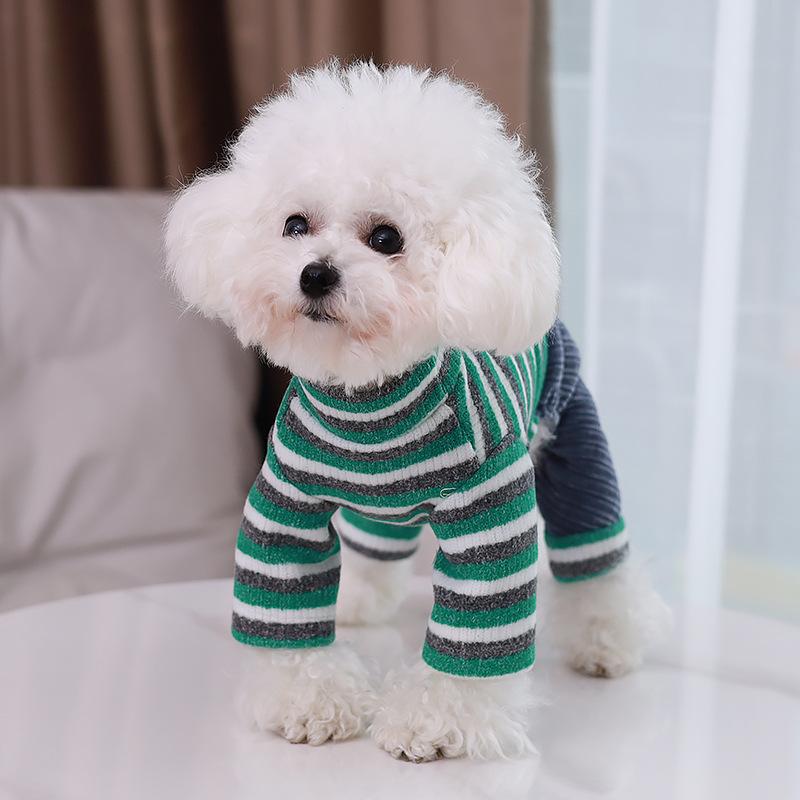 Pet Striped Patchwork Four Legged Pants Autumn and Winter Jumpsuit Base Shirt Dog Clothing Clothing Teddy Home Warm Sleepwear