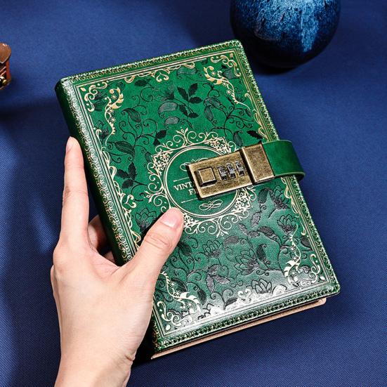 Notizbuch im Retro-Stil mit digitalem Zahlenschloss, passwortgeschütztes Tagebuch, Tagebuch, Planer, Organizer für Studenten