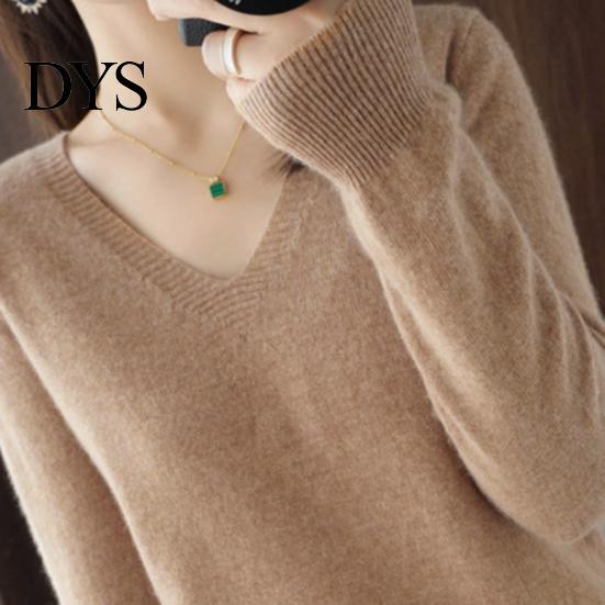 Elastic Women Top Sweater V-Neck Long Sleeve Solid Color Knit Cozy V-neck Tops Regular Fit Jumper Knitwear