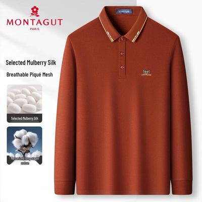 Polo d'affaires à manches longues pour homme en mélange de soie MONTAGUT