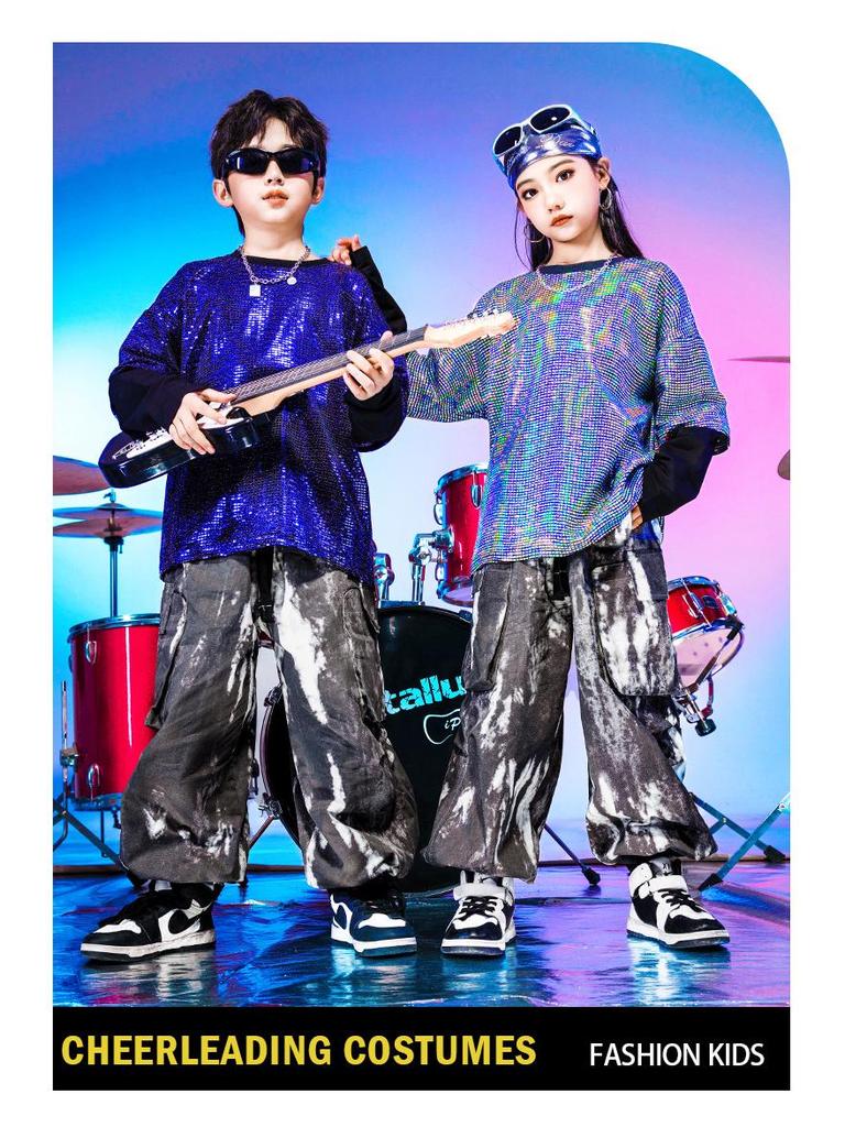 Children's Dance and Performance Outfits: Boys' Sequined Drum Set Attire & Girls' Street Dance Costumes for New Year's Celebration