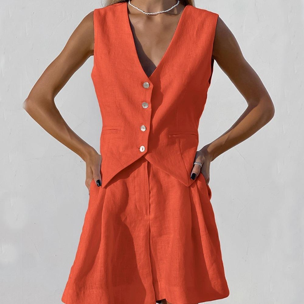 Summer Womem Chic Vest Shorts Suit Two-Piece Set Office Ladies Chic Womens Outfits
