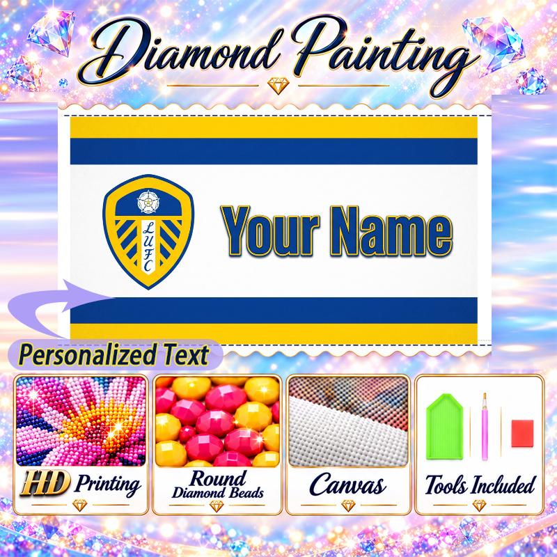 Leeds United 5D DIY Diamond Painting Custom Name Text, Full Drill Rhinestone Mosaic Art Home Gift