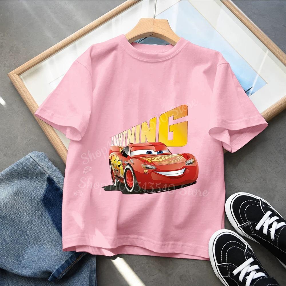 Hett 2026 Sommar Barn T-shirt Kortärmad Topp Tecknade Bilar Pixar Blixten McQueen Tryckt Pojkkläder Baby Toppar