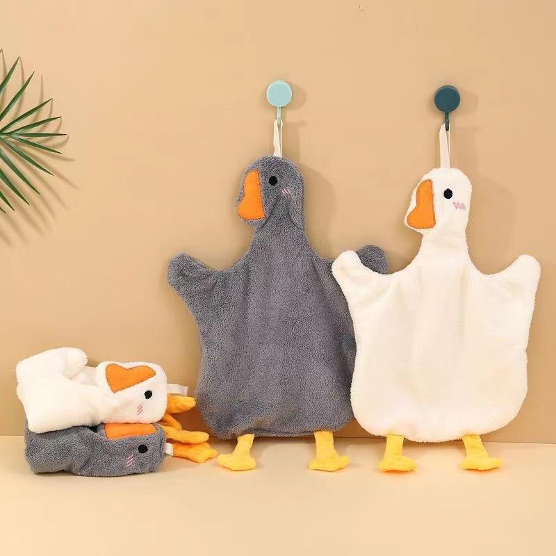 1Pc Cartoon Goose Hand Kerchief Hanging Hand Towel Water Absorbing Hand Towel Kitchen And Bathroom Supplies