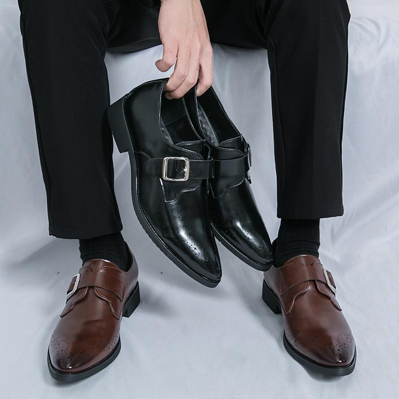 Luxury Men Dress Shoes High-quality Leather Man Shoes Wedding Office Brogue Derby Shoes Big Size Business Social Loafers No Lace