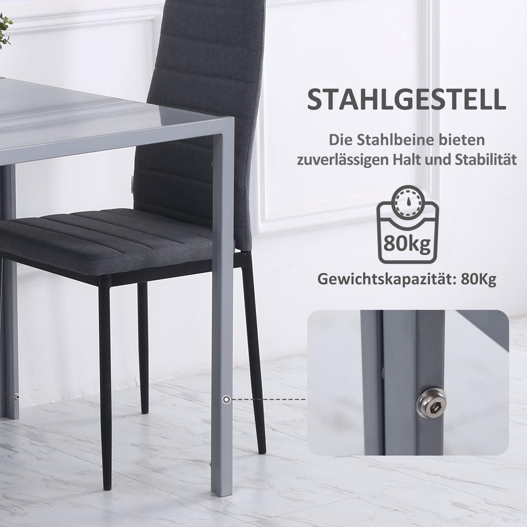 Moderner quadratischer Esstisch für 2-4 Personen, mit Glasplatte & Metallbeinen für Esszimmer, Wohnzimmer, Grau