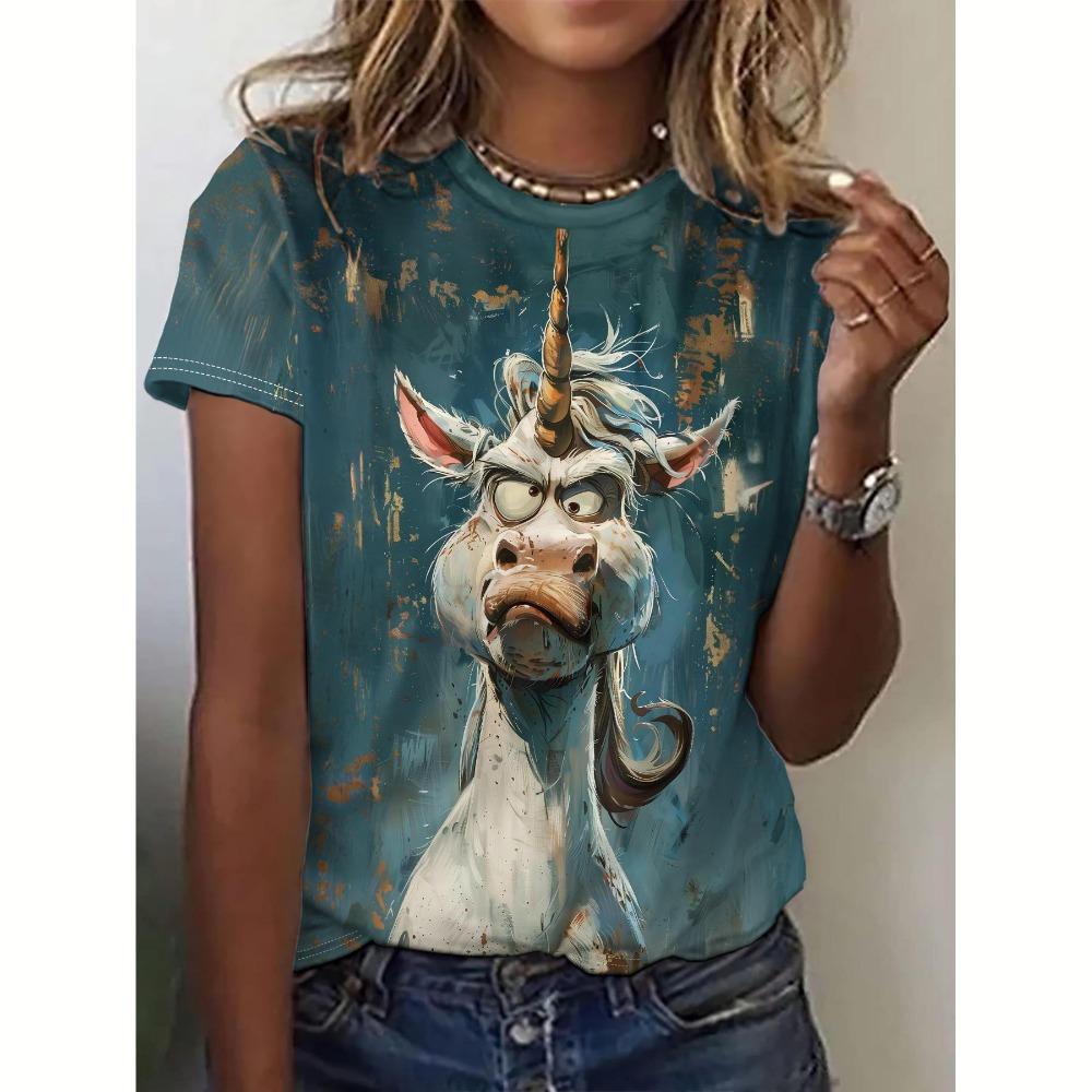 Summer Women Dog Print Casual Short Sleeve 3d Fashion Streetwear Crew Neck Pullover