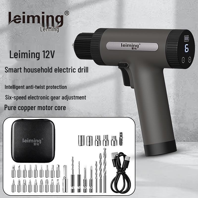 

Lei Ming 12V Cordless Drill Set: Rechargeable Electric Screwdriver with Lithium Battery for Household Use Accessories Package