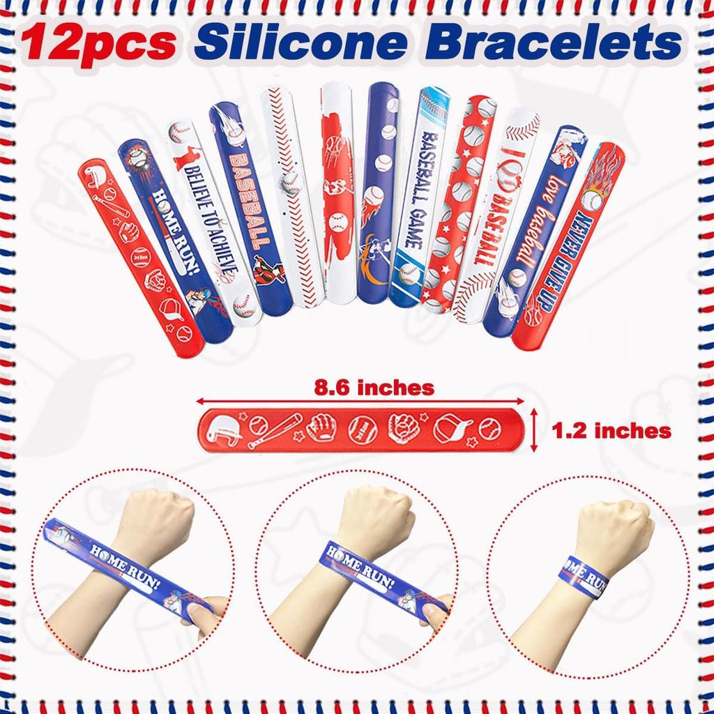 134 PCS Baseball Party Favors, 12 Set Goodie Bag, Mini Stress Balls, Baseball Stickers, Rubber Bracelets, Keychain, Tattoo Stickers, Slap Bracelets,
