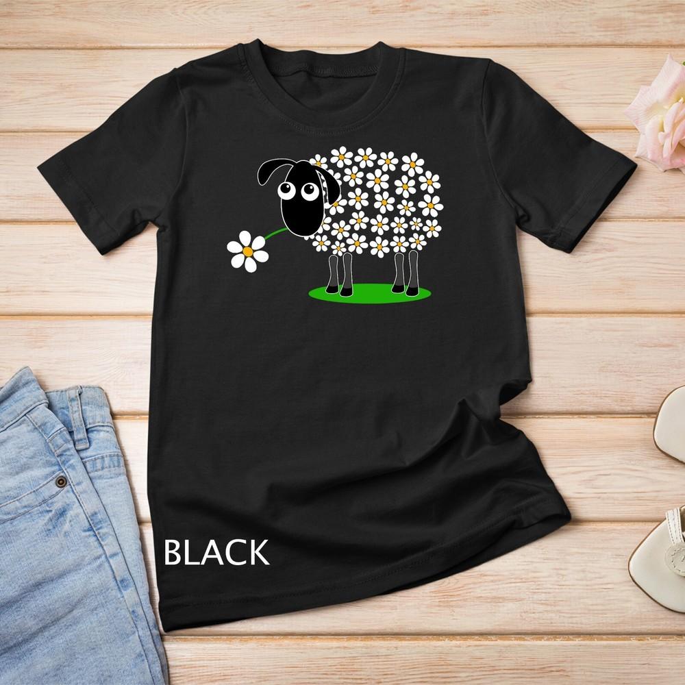 Cute Sheep with Flower Wool T-Shirt Gift for Girls Women Tee Unisex T-shirt