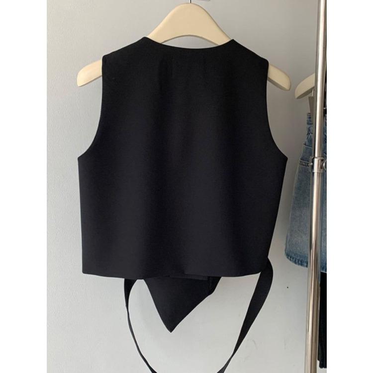 Fashionable Irregular Black Short Suit Vest for Women Summer Casual Outfit