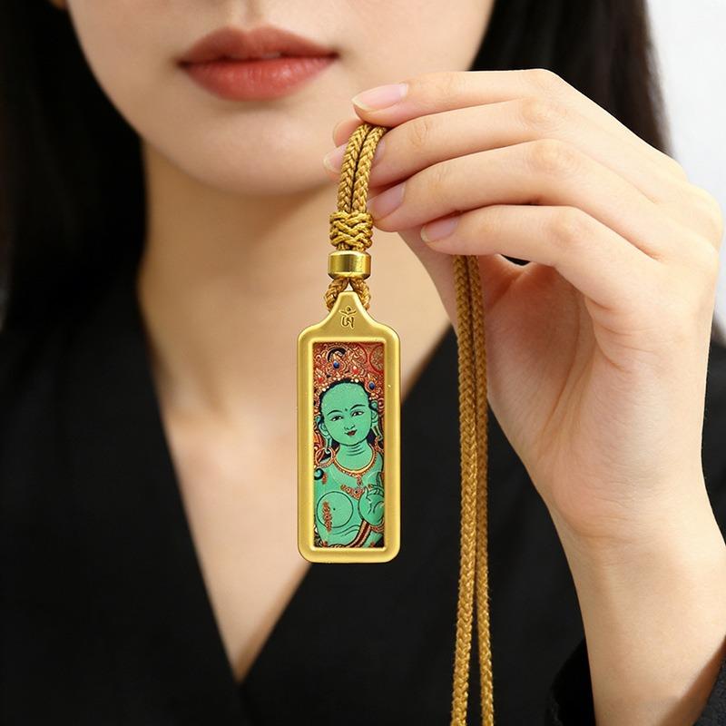 Sacred Tara Thangka Necklace Gold Plated for Spiritual Growth and Protection
