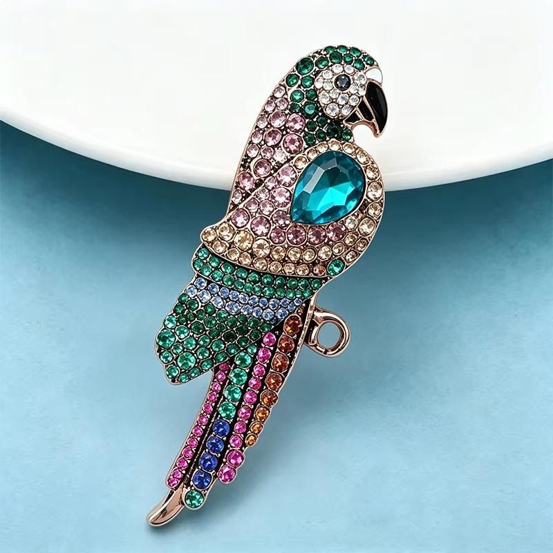 1Pcs Unisex 2-Color Rhinestone Beautiful Animal Party Casual Brooch Pin Shining Parrot Bird Brooches For Women Gifts