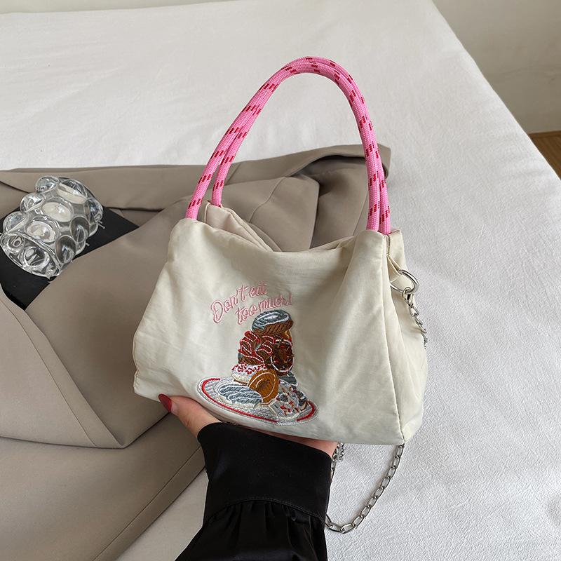 2025 Summer New Japanese Nylon Embroidered Bag Fashionable and Simple Niche Commuter Foreign Style Messenger Bag Shoulder Bag