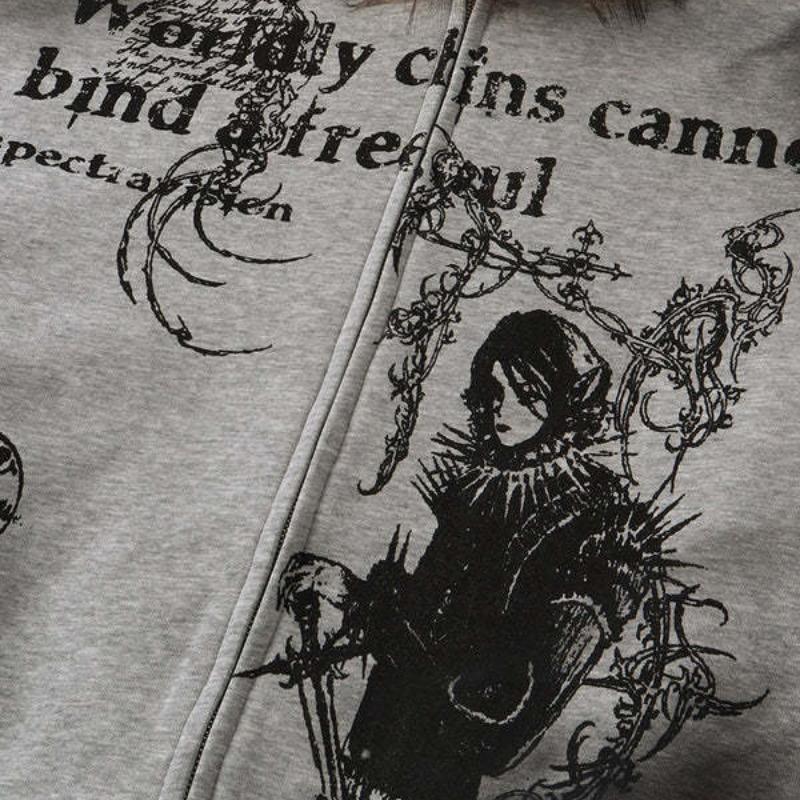 European and American autumn and winter pure color casual personality graffiti print plush hat edge trend women's fashion hooded sweatshirt