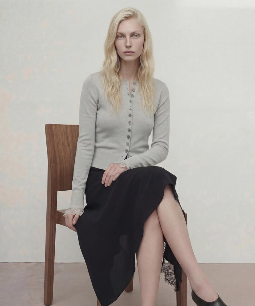 NORMOR Slim Cropped Cardigan Gray