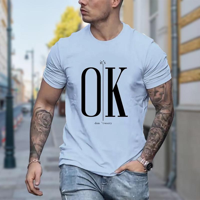 Nuova T-shirt Estiva Moda Uomo Personalità OK Stampata Top da Uomo